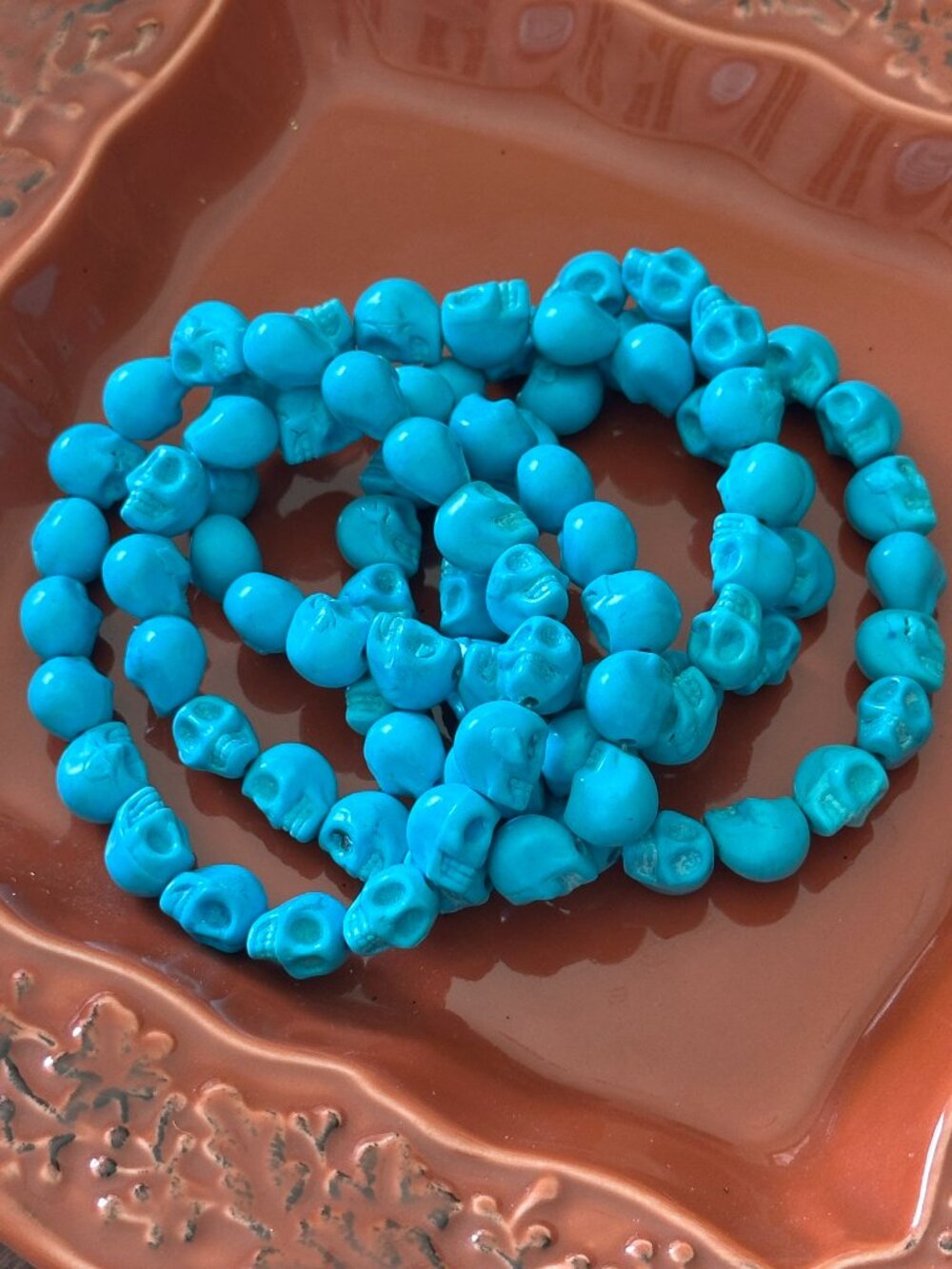 NEW Synthetic Turquoise Skull Handmade Stretch Bracelet Child & Adult Size